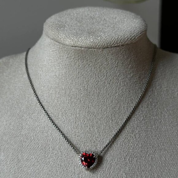 Authentic david yurman heart necklace women's red garnet and diamonds necklace - Picture 3 of 7